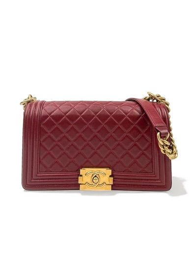 Sac à Main Chanel Boy en Cuir Matelassé Rouge Foncé Medium 