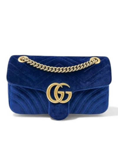 Gucci GG Marmont Small Blue Velvet Shoulder Bag