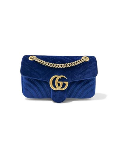 Gucci GG Marmont Small Blue Velvet Shoulder Bag