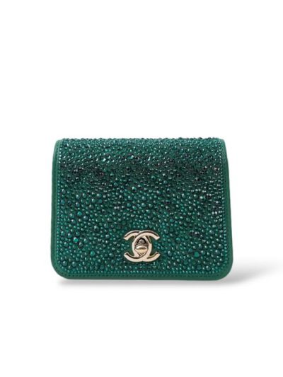Sac à Main Chanel En Cuir Vert Avec Cristaux Swarovski