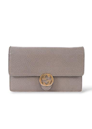 Sac Pochette Gucci Interlooking G Wallet On Chain En Cuir Gris Grainé