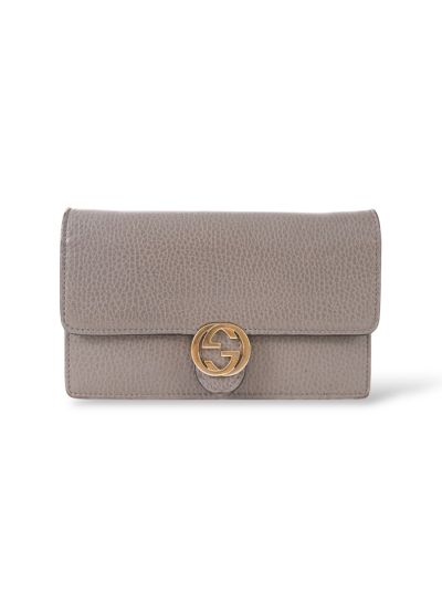 Sac Pochette Gucci Interlooking G Wallet On Chain En Cuir Gris Grainé