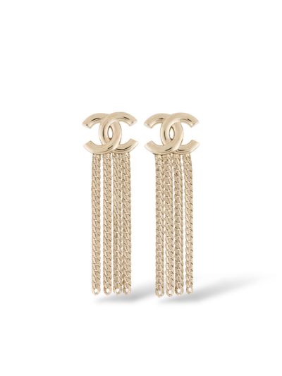 Boucles D'oreilles Chanel Pendantes Franges Champagne