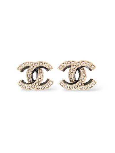 Boucles D'oreilles Chanel A Clip Perles Et Email Noir 