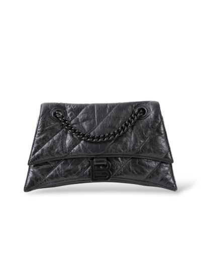 Sac à Bandoulière Balenciaga Crush En Cuir Noir De Veau