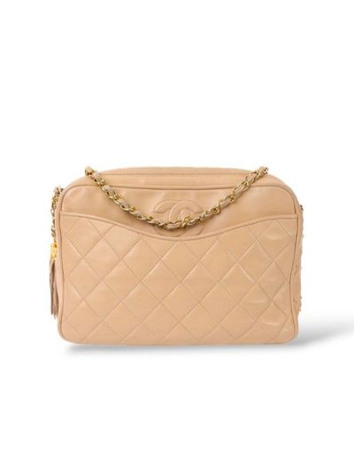 Sac à Bandoulière Chanel Vintage Caméra Bag Cuir Beige 