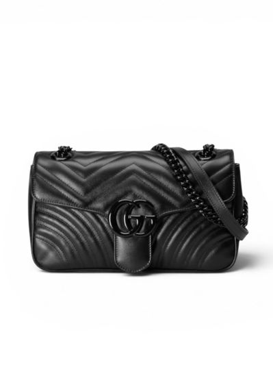 Sac Marmont Gucci Small So Black en Cuir d’agneau Matelassé à Chevrons Noir