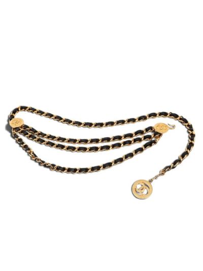 Chanel 3-Strand Braided Black Leather Vintage Belt 
