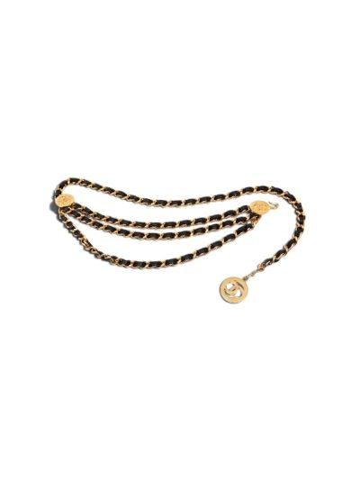 Ceinture Chanel 3 Rangs Tressée  En Cuir Noir 