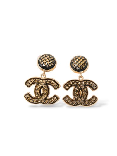 Boucles D'Oreilles Pendantes Larges Dorées CC Bronze 
