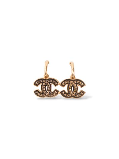 Boucles D'Oreilles Chanel Doré CC Pendantes Matelassées Bronze 