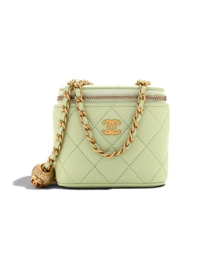Mini Sac Vanity Chanel en cuir d'agneau vert d'eau