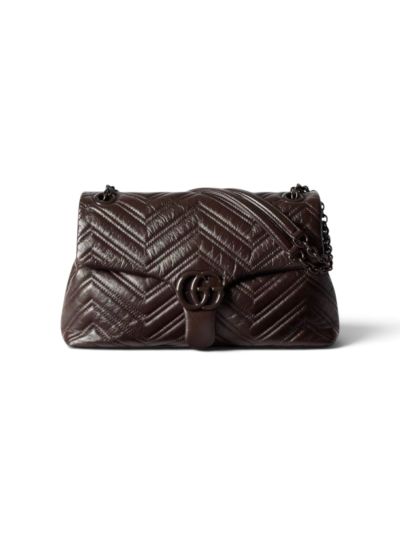 Sac Gucci Marmont Medium Cuir Chevron Marron