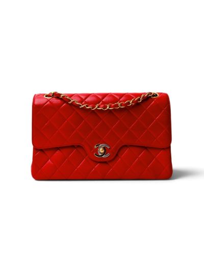 Sac Chanel Vintage Timeless Double Flap Medium en Cuir Matelassé Rouge
