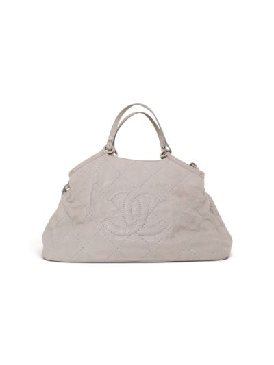 Sac Cabas Chanel en Cuir Matelassé Gris Clair CC 
