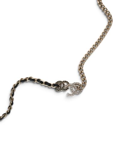 Collier Chanel Ras de Cou Noir et Blanc Double CC à Strass 