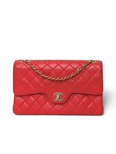 Sac Chanel Vintage Timeless Double Flap Medium en Cuir Matelassé Rouge
