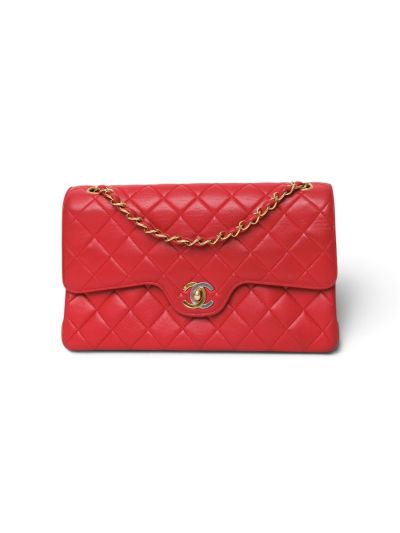 Sac Chanel Vintage Timeless Double Flap Medium en Cuir Matelassé Rouge