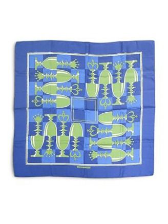 Carré 90 Hermes Bleu en Soie Échiquier