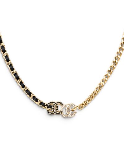 Collier Chanel Ras de Cou Noir et Blanc Double CC à Strass 