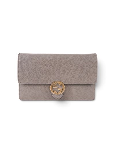 Sac Pochette Gucci Interlooking G Wallet On Chain En Cuir Gris Grainé