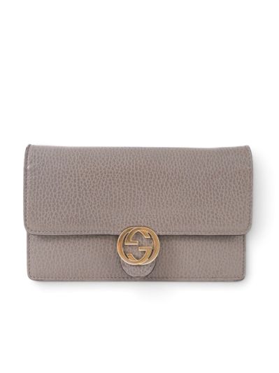 Gucci Wallet On Chain Clutch Bag in Grained Gray Leather