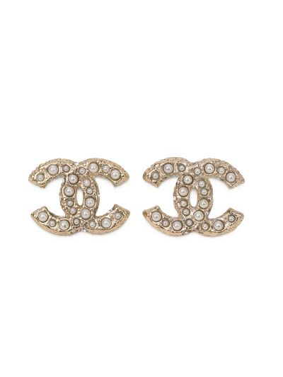 Petites Boucles Chanel Champagne CC À Perles