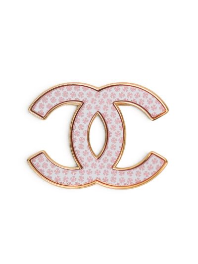 Chanel CC Mirror Brooch with Pink Clovers