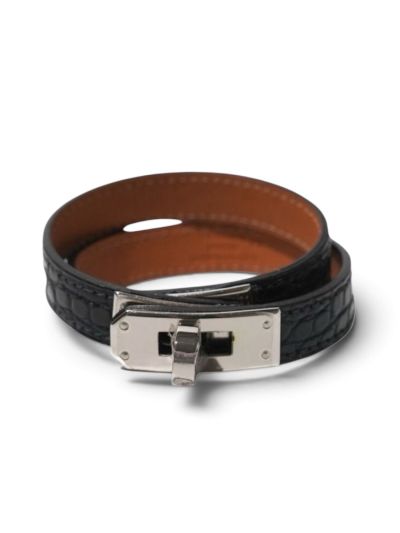 Bracelet Hermes Kelly Double Tour Alligator Lisse Noir Taille M