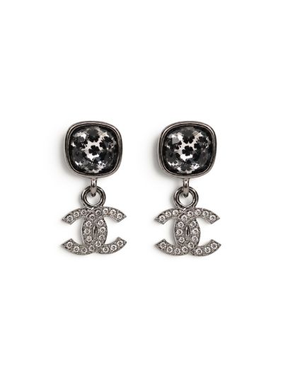 Boucles D'oreille Pendantes CC trèfles Strass Chanel 