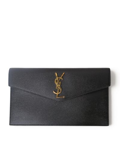 Pochette Uptown Saint Laurent en Cuir Grainé Noir