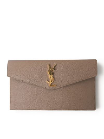 Pochette Uptown Saint Laurent en Cuir Grainé Beige