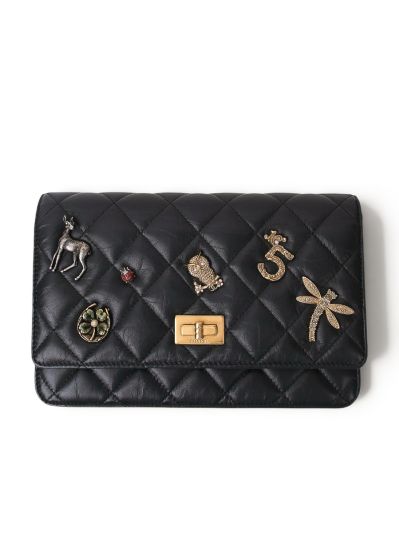 Wallet On Chain 2.55 Lucky Charms en Cuir Matelassé Noir