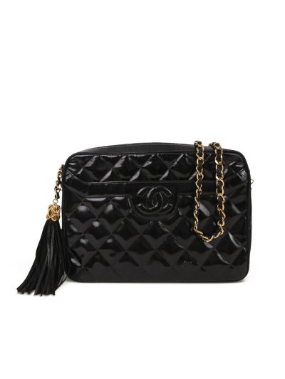 Chanel Camera Bag in Black Patent-Leather Quilted Leather