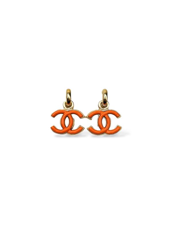 Boucles CC Chanel Pendantes Email Orange