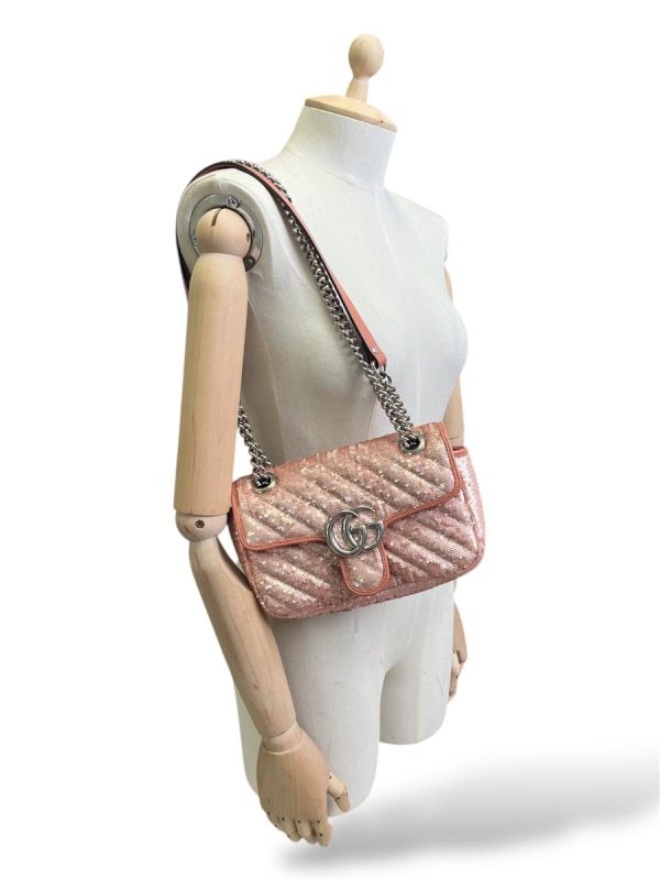 Sac à bandoulière Gucci à Paillettes Marmont Rose 