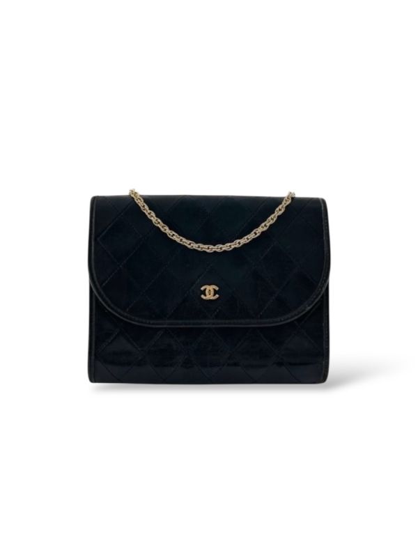 Sac Wallet On Chain Cuir Agneau Noir Vintage 