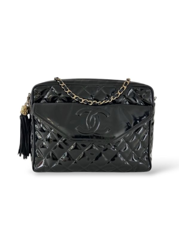 Sac Camera Bag Chanel Cuir Vernis Noir