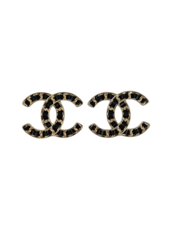 Boucles D'oreilles XXL Chanel Cuir Entrelacée Noir