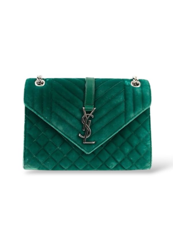 Sac Enveloppe Saint Laurent En Velours Vert