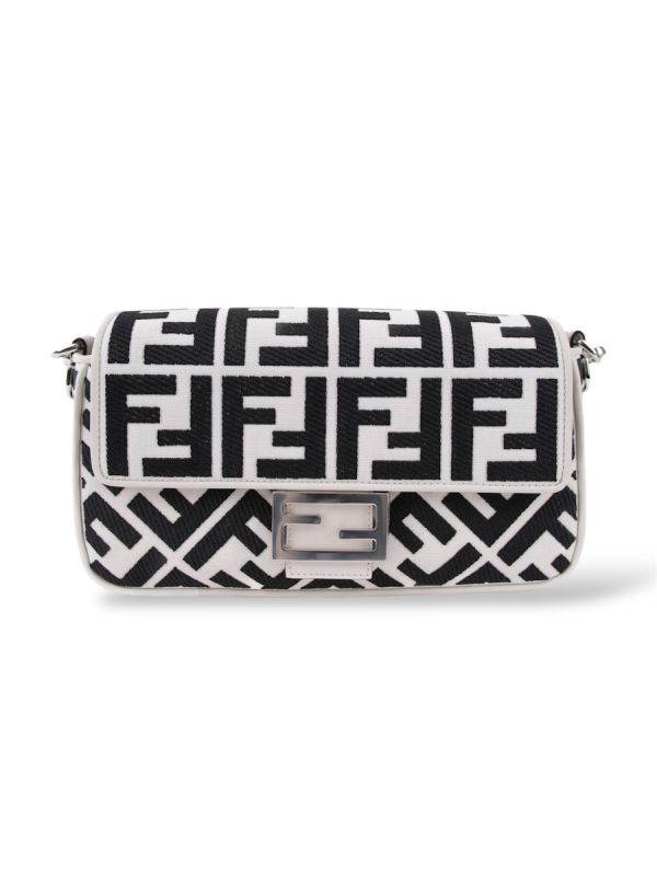 Sac Fendi Baguette En Toile Noir Et Blanc