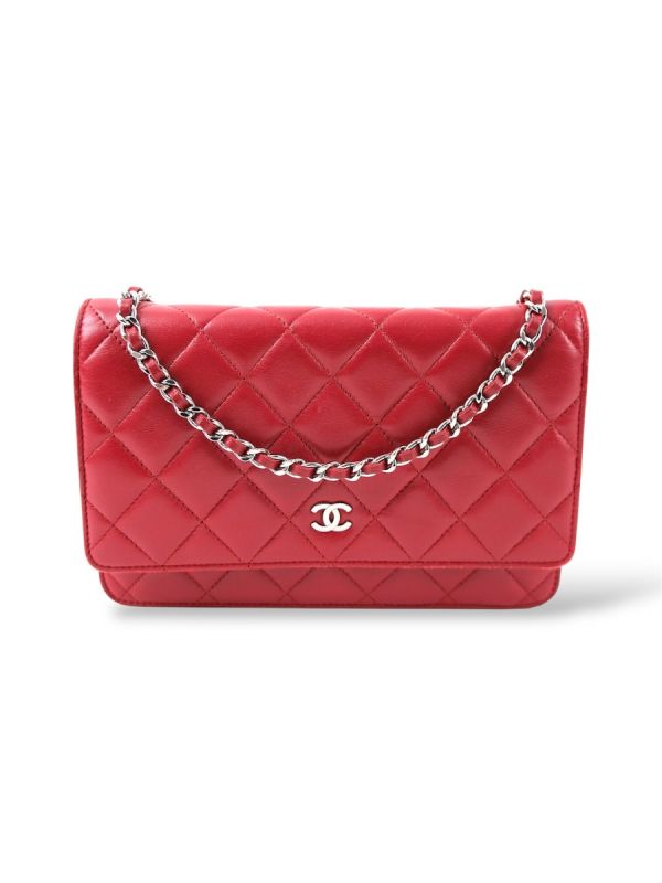 Wallet On Chain En Cuir D’agneau Rouge Foncé 