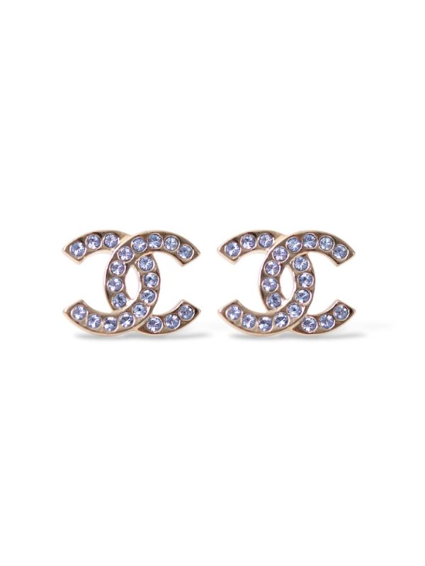 Boucles D'oreilles Chanel Strass Bleu 