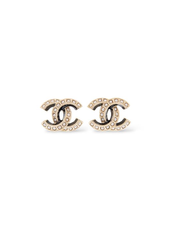 Boucles D'oreilles Chanel A Clip Perles Et Email Noir 