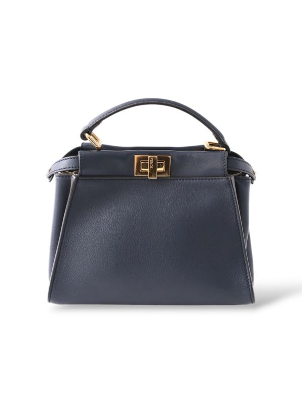 Sac à Main Fendi Mini Peekaboo En Cuir De Veau Bleu Foncé
