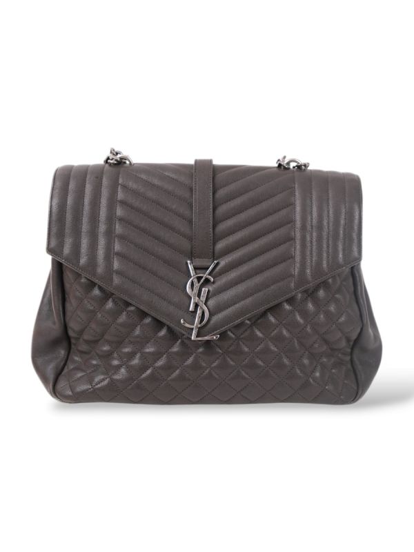 Sac à Main Saint Laurent Collège Large En Cuir Chevron Gris 