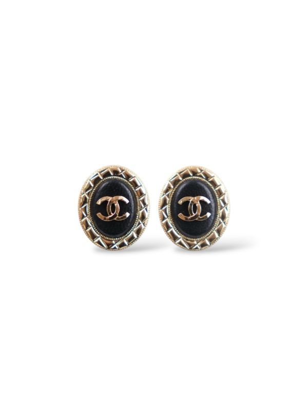 Boucles Chanel CC Ovales Résine Noir 
