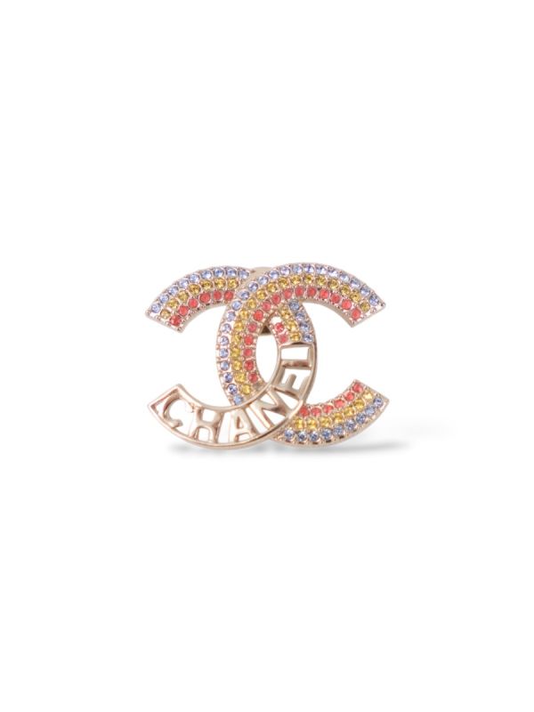 Broche Pins Chanel XS Champagne Strass Multicolore Écriture CHANEL