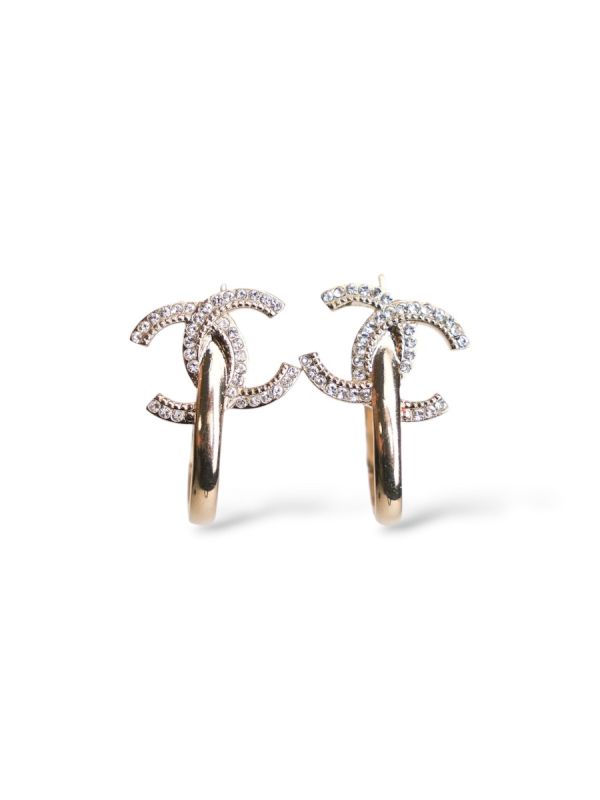 Créoles Ovales Chanel CC Champagne Et Strass 