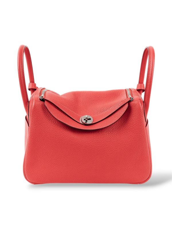 Sac Hermès Lindy 30 En Cuir Taurillon Clémence Rouge Pivoine 